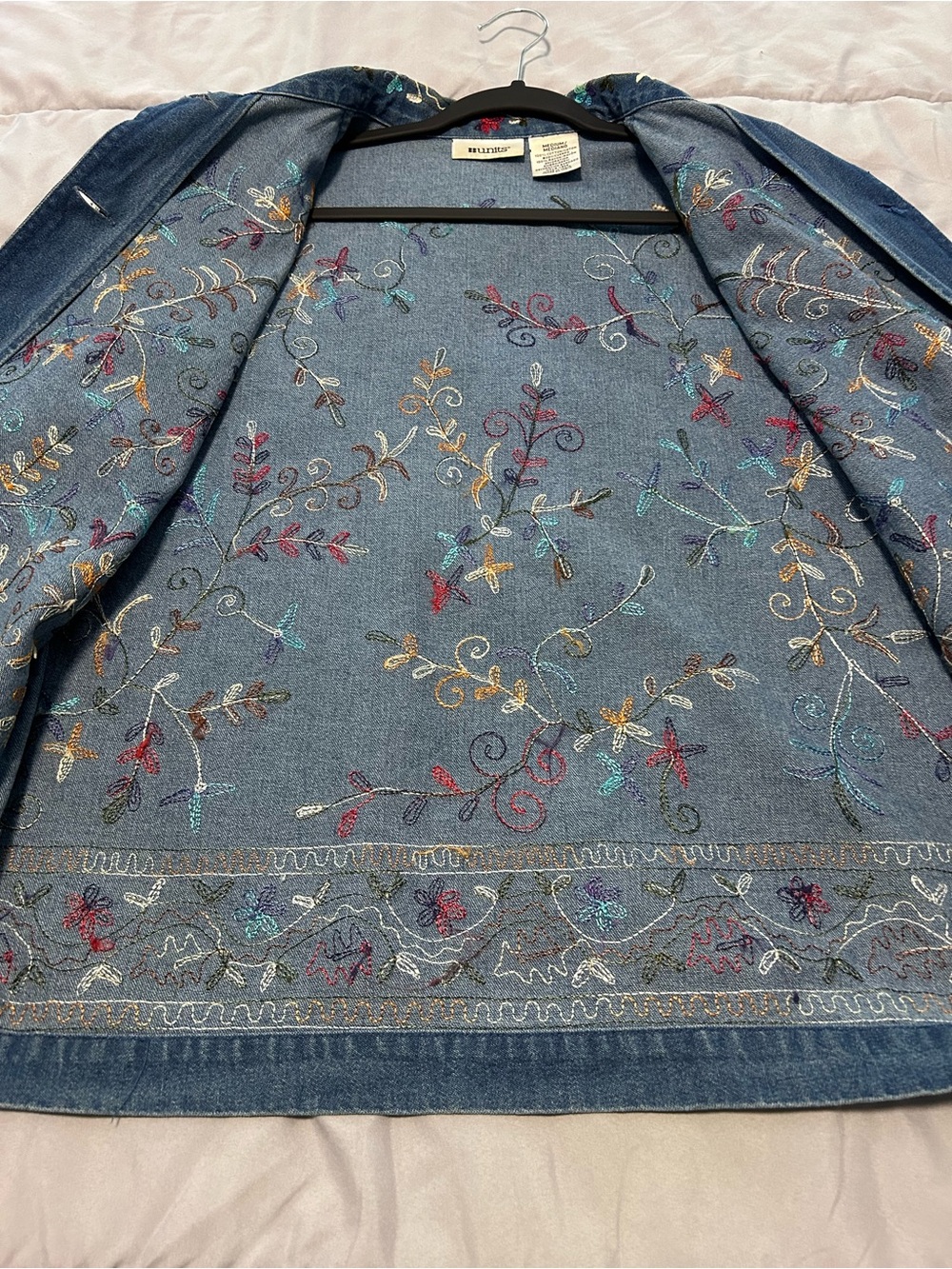 Units Vintage Embroidered Denim Jean Jacket Shackleton Relaxed Fit Size Medium - Picture 10 of 12